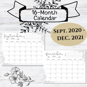 Stems 16-Month Monthly Calendar