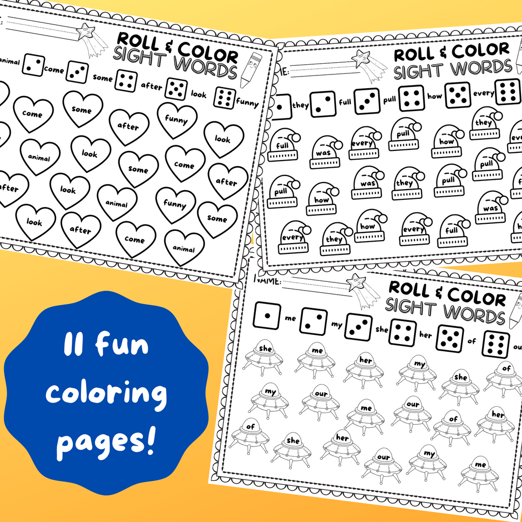 10 Roll & Color Sight Word Worksheets! – ISpyFabulous