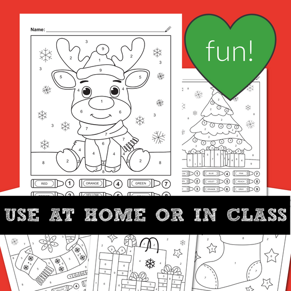 10 Winter & Christmas Color By Number Printable Worksheets