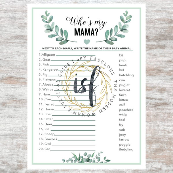 Who's My Mama Printable Baby Shower Game