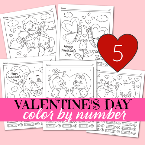5 Valentine's Day Color By Number Coloring Page Printables