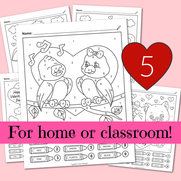 5 Valentine's Day Color By Number Coloring Page Printables